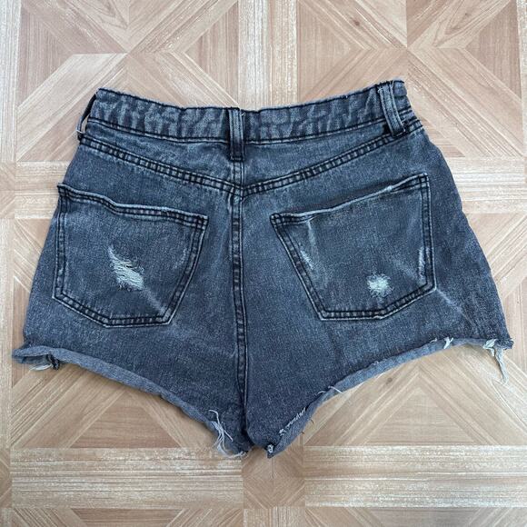 Wild Fable Black/Acid Wash Distressed Jean Shorts WMNS Sz 6 Highest Rise Cut Off - Picture 2 of 7